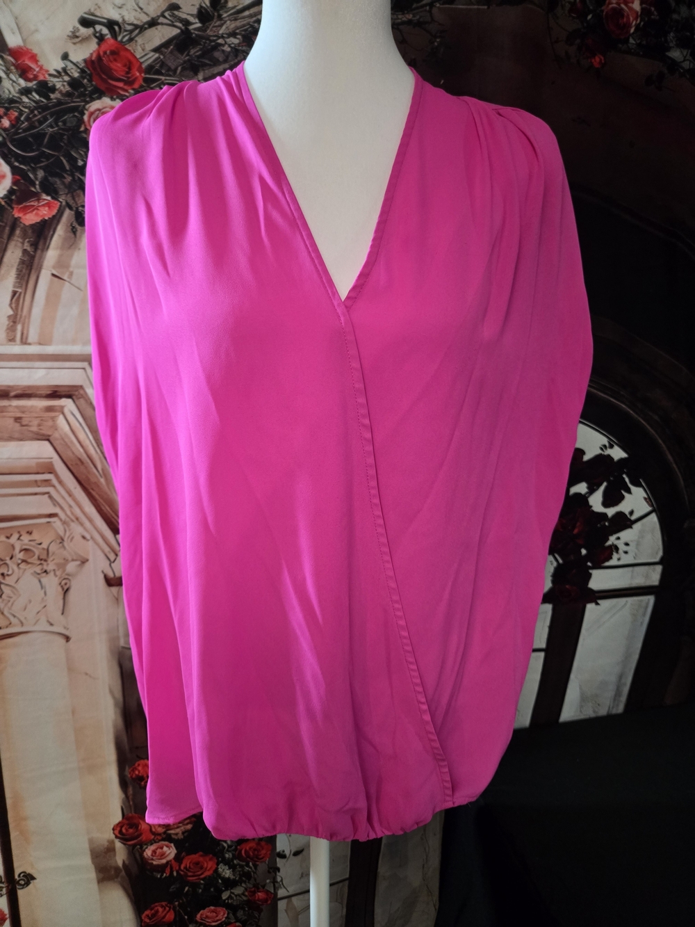 Worthington Hot Pink Faux Wrap V-Neck Blouse